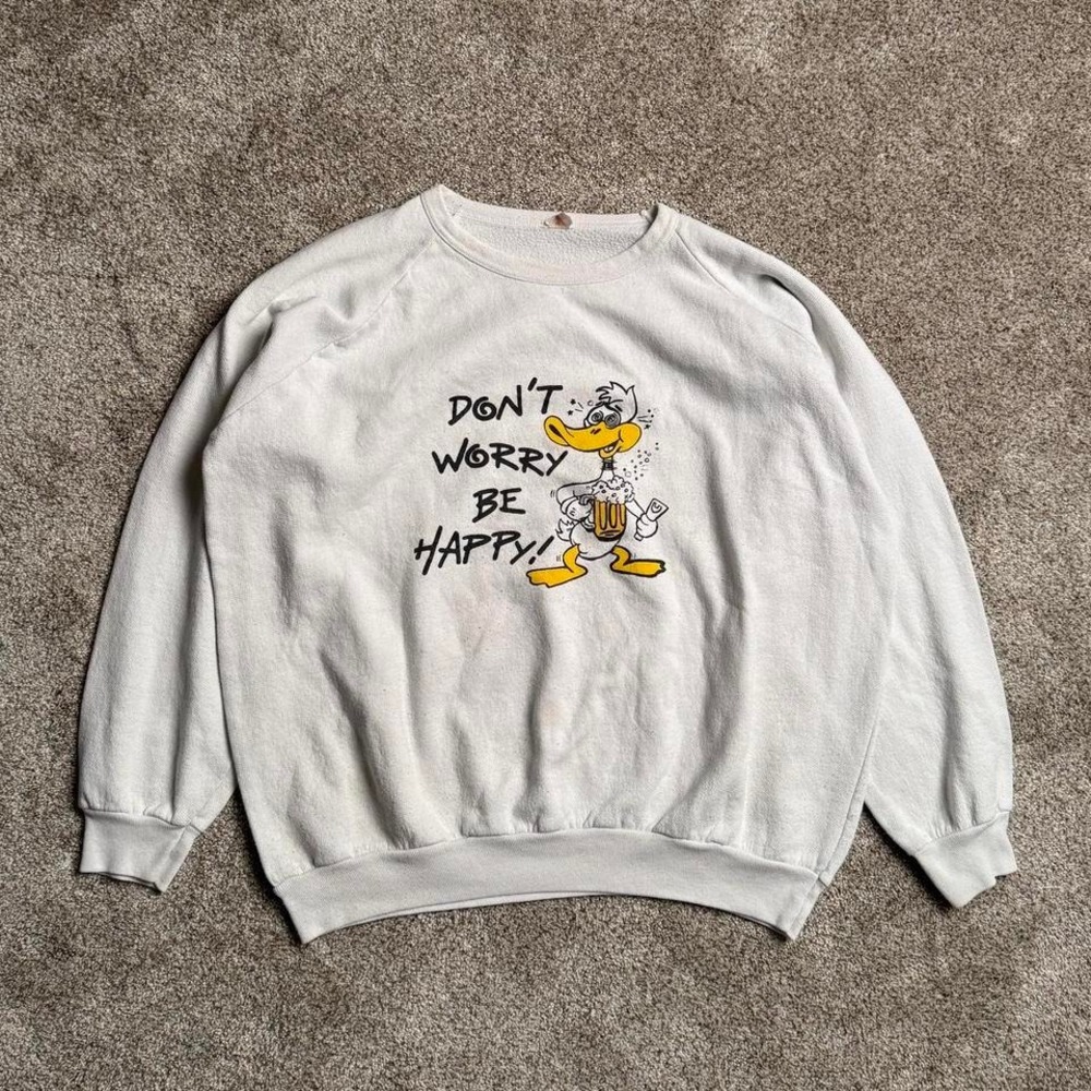 WHITE VINTAGE MADE IN CANADA "DON'T WORRY BE HAPPY!" SWEATSHIRT